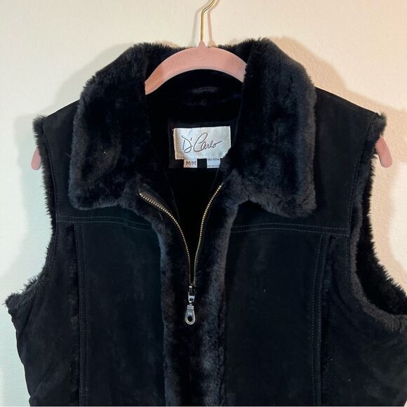 ✨ D’Carlo Women’s Suede Leather Fur Black Zip Up Vest Medium - Picture 2 of 11